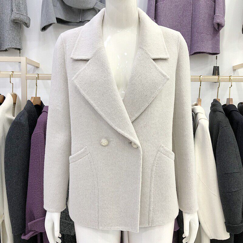 商场同款85-58 羊驼毛双面呢西服大衣女冬季新款韩版短款羊毛外套