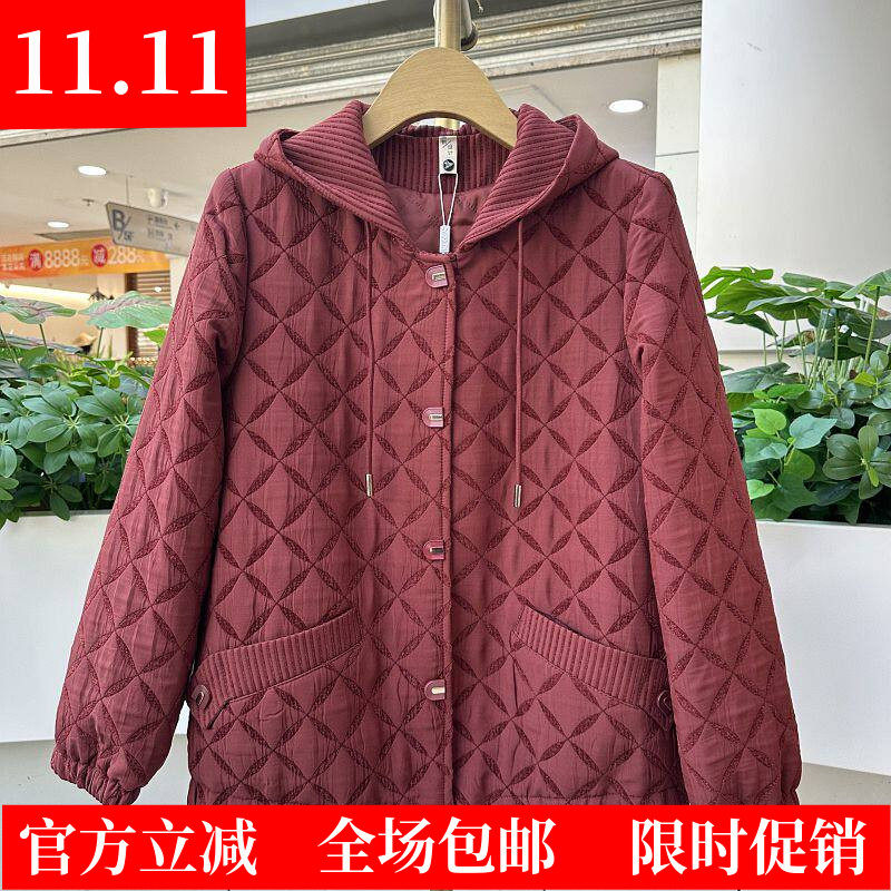 知衣人260908中老年连帽外套女冬加棉休闲妈妈二棉短款上衣遮肚子