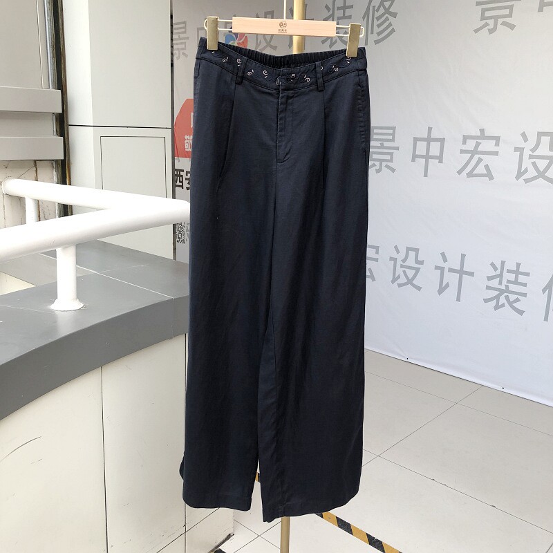 罗芙仙妮712 中老年人松紧腰亚麻直筒裤女夏季新款妈妈原麻宽腿裤