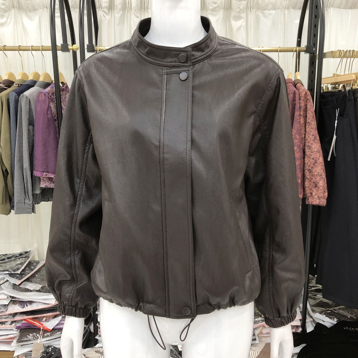 菲尚尊妮86B01 时尚水洗皮衣女式机车服秋季新款外套PU皮夹克上衣