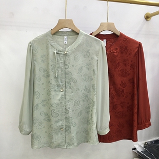 七分袖 小衫 女春季 小狐仙26A 妈妈洋气衬衫 时尚 新款 缎面衬衣