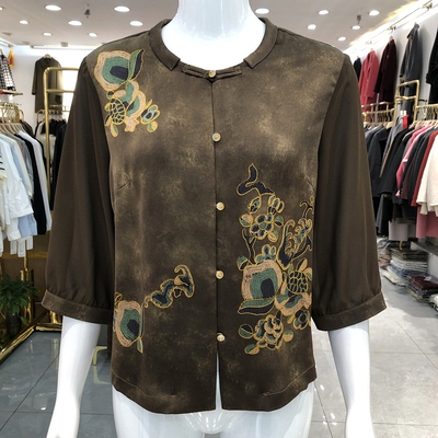 苏丝蔓3661 中年桑蚕丝小衫女上衣2026夏新款妈妈中袖真丝衬衫