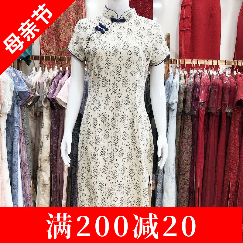 西湖月2208 时尚桑蚕丝改良旗袍裙2024夏季新款妈妈真丝缎连衣裙