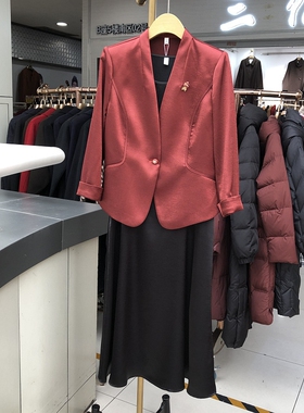 希曼琳NC6612 时尚西装吊带套裙女2026春季新款西服缎面连衣裙