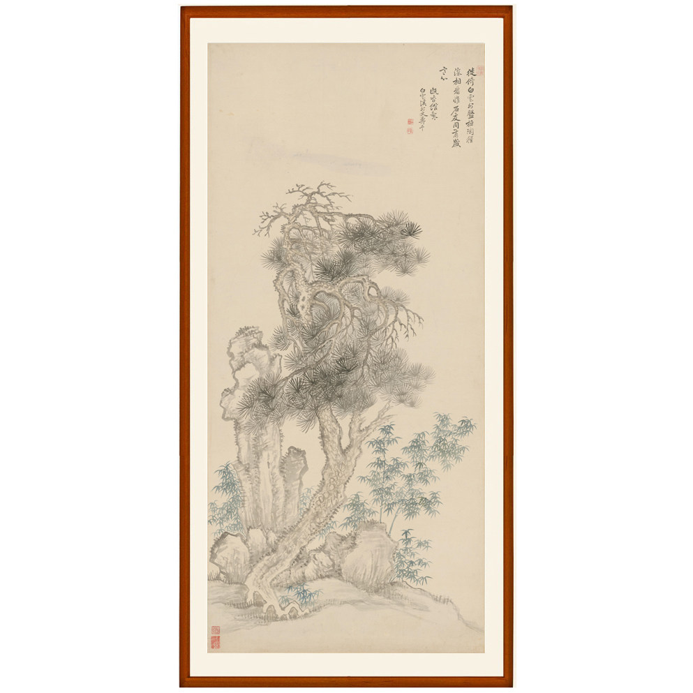 恽寿平挂画松竹图国画花鸟画装饰画客厅非手绘真迹仿古山水画卷轴