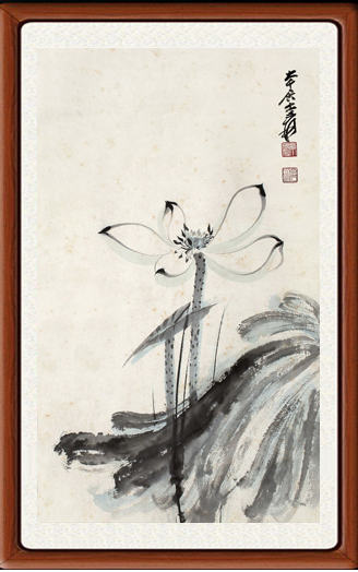 国画山水画装饰画高清水墨荷花字画卧室客厅张大千荷渚风香赠装裱