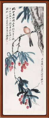 国画山水画装饰画高清荷花字画卧室客厅挂画张大千荔枝鸣禽赠装裱