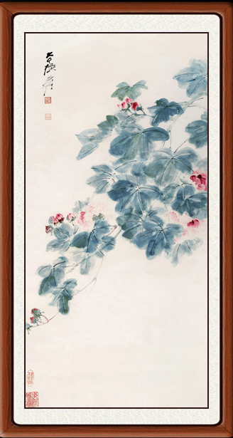 国画山水画荷花装饰画字画客厅卧室高清书画张大千芙蓉春色赠装裱图片