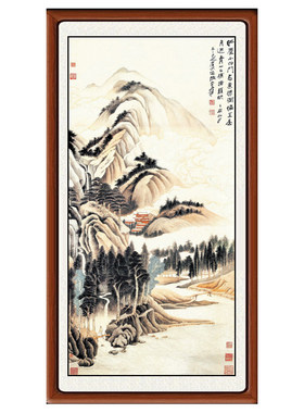 国画真迹泼墨山水画字画装饰画非手绘客厅仿张大千绿树青山赠装裱