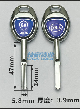 GA双槽钥匙胚保险柜保险箱钥匙胚V0136钥匙LOCK钥匙胚全金属滴胶