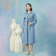 蓝色风衣外套女 显瘦双排扣中长款 知臣经典 18233603 商场同款