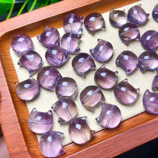 DIY天然紫水晶无脸猫配件配饰DIY小众水晶雕刻件手串手链项链吊坠