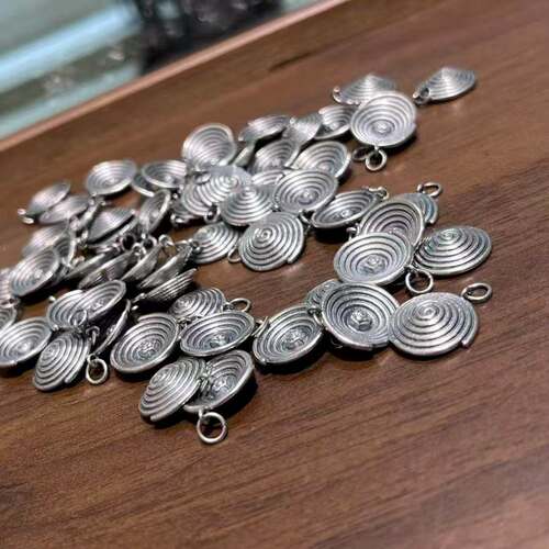 精工三七银圆形年轮吊坠配件手工DIY文玩时尚配饰佛珠串珠手链