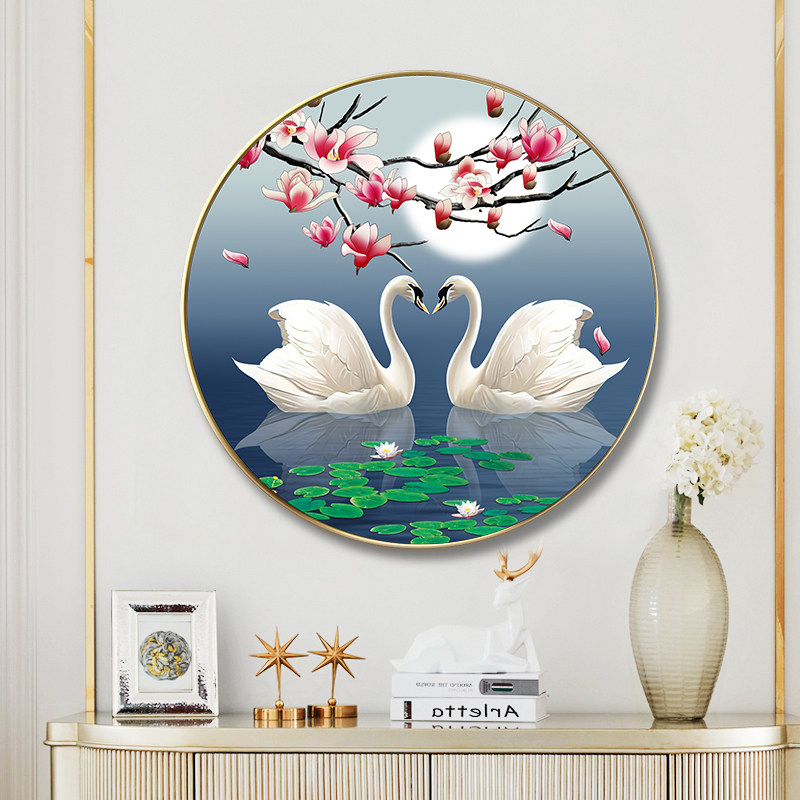 心心相印天鹅十字绣2024客厅新款线绣结婚玄关小幅现代手工自己绣