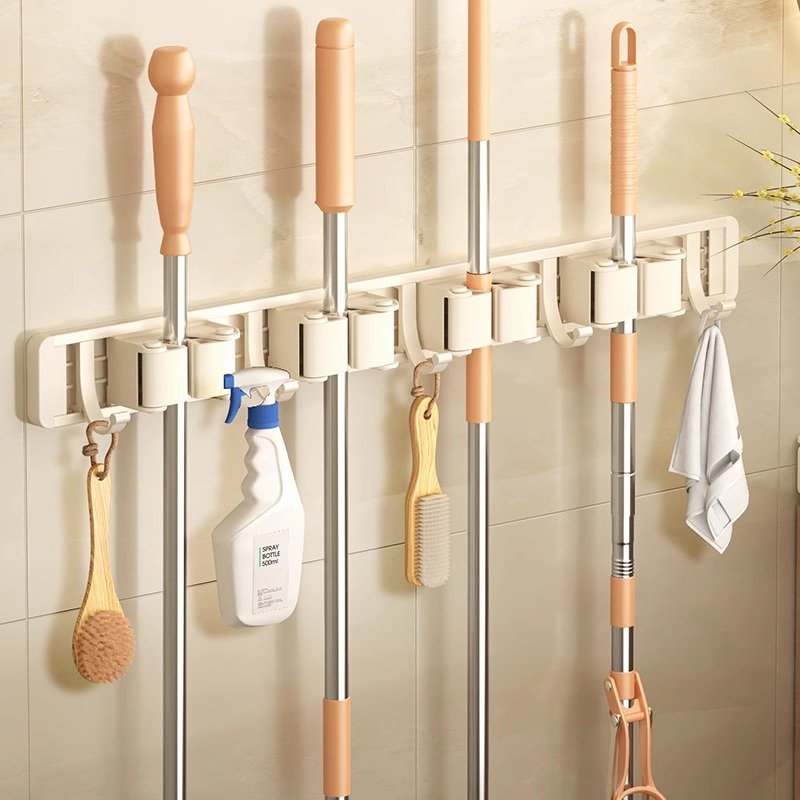 免打孔奶白色拖把夹门后收纳挂钩
