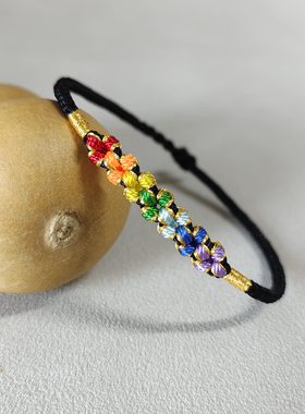 彩虹桃花结八股辫闺蜜情侣手绳