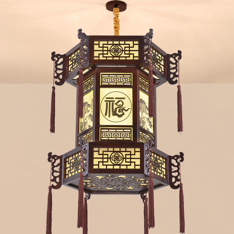 中式仿古宫灯古典实木羊皮吊灯宫廷寺庙茶楼客栈门头高档国风灯笼