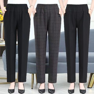 时尚 九分裤 老人裤 春秋韩版 女裤 中年妈妈裤 子乱麻大码 亚麻女哈伦裤