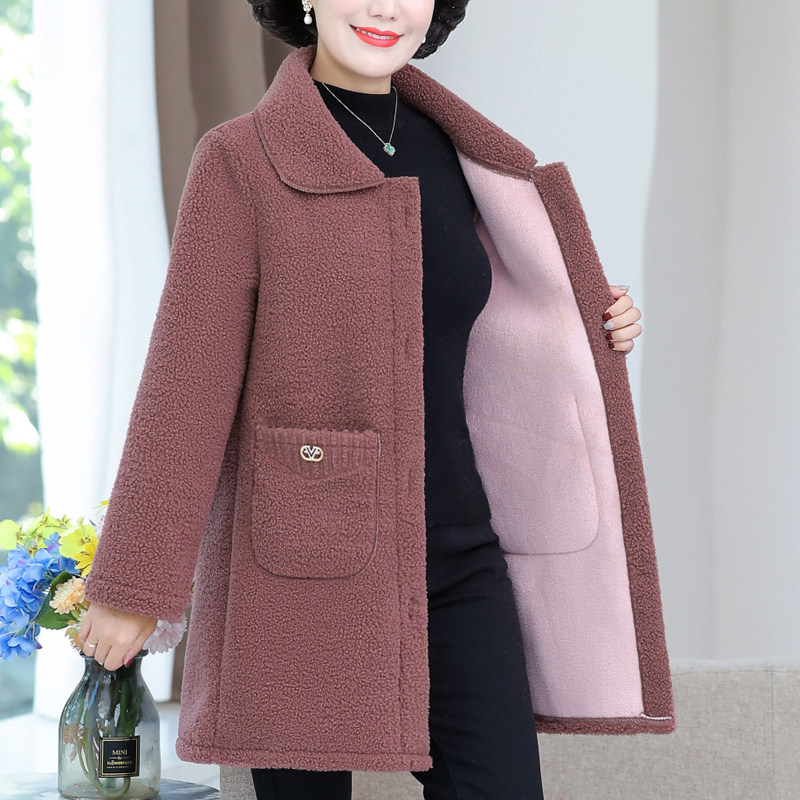 棉外套女2025新款中老年冬装加绒加厚羊羔绒妈妈中长款大衣颗粒绒