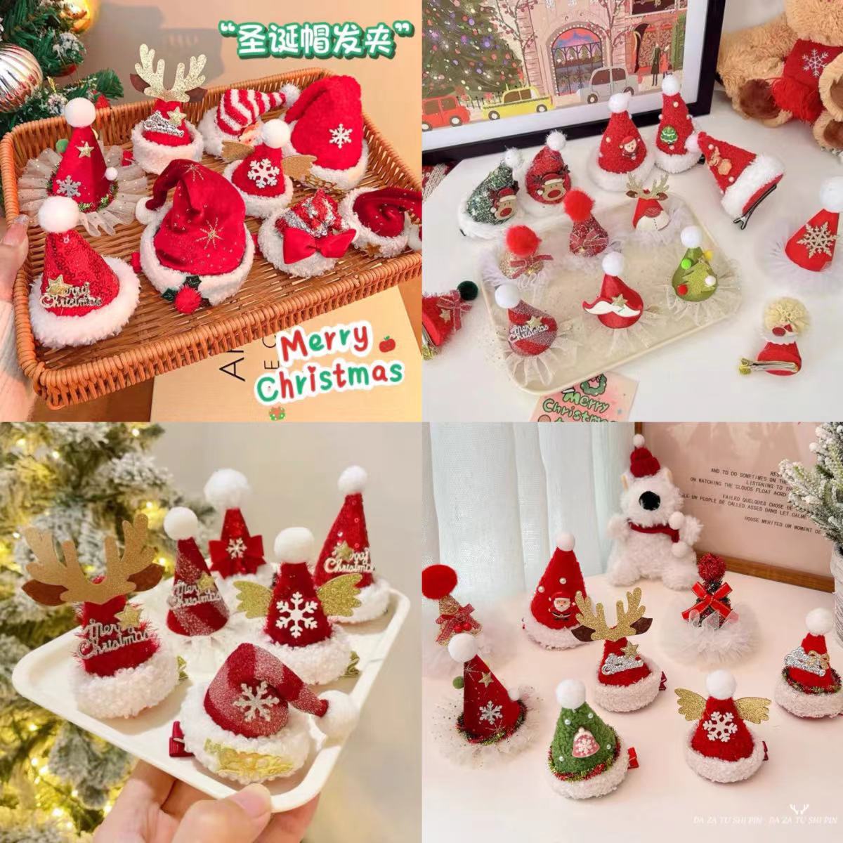 立体圣诞帽子发夹甜美百搭刘海夹鸭嘴夹顶夹发卡圣诞节发装饰饰品