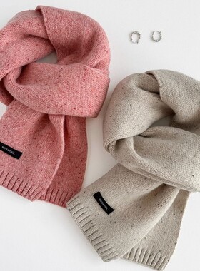 澳洲花纱羊毛wool100%纯色围巾女秋冬保暖氛围感针织围脖加厚披肩