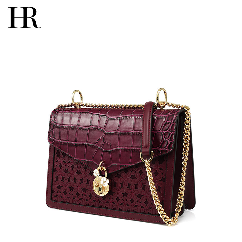 HR赫莲娜链条包女2020新款鳄鱼纹休闲简约单肩包真皮大容量斜挎包