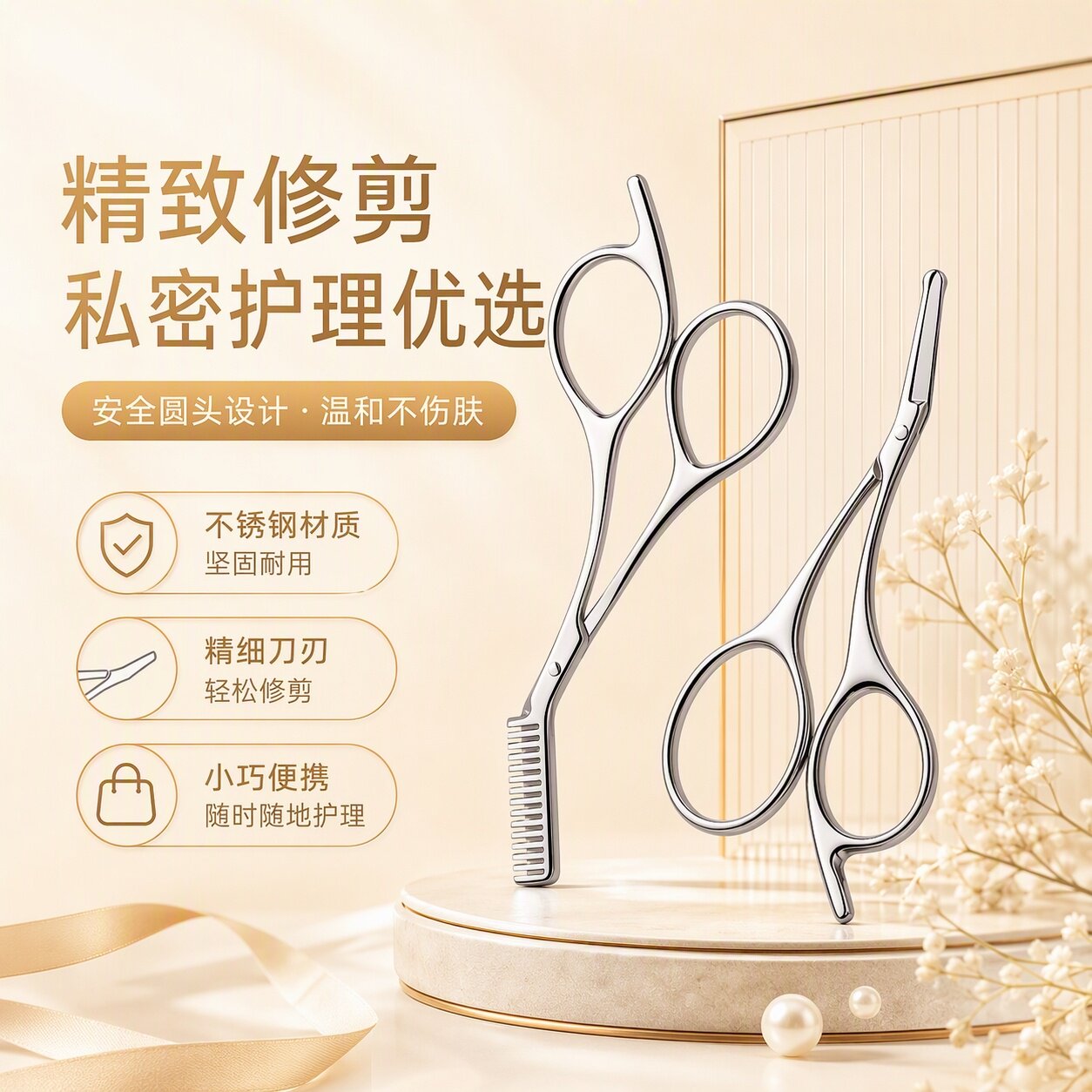 不锈钢女士剃毛刀私密护理修剪器安全圆头精细刀刃便携个人护理