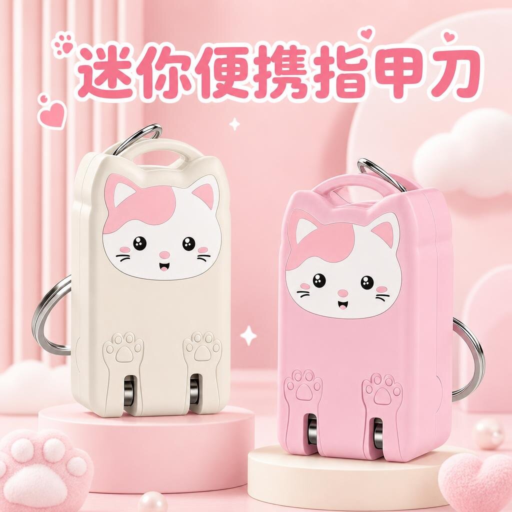 迷你卡通猫咪指甲剪便携折叠指甲刀钥匙扣可爱修甲钳套装送礼物品