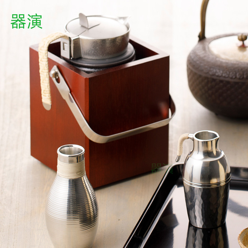 日本制  锡酒壶  纯锡带盖酒壶 分酒器陶制温酒器实木酒套 现货