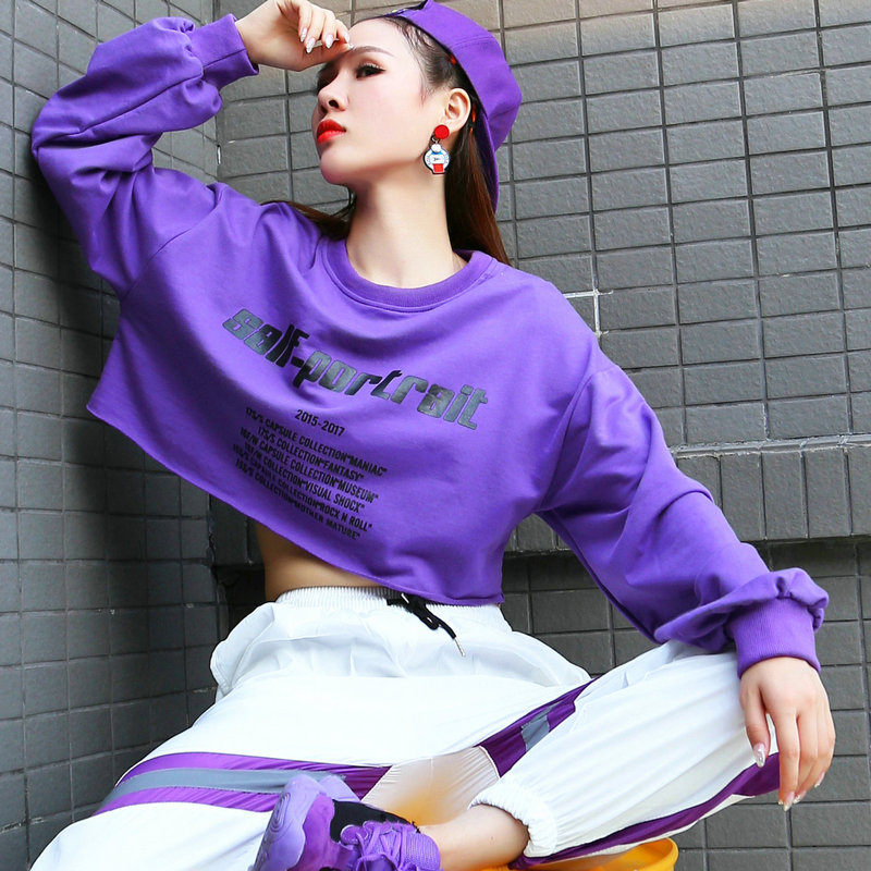 短装高腰街头跳舞印花圆领衣服