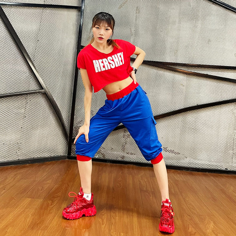 美式宽松嘻哈街舞休闲裤女夏运动中裤薄款爵士跳舞裤子jazz练功裤 - 实物图