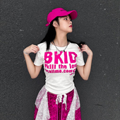 辣妹正肩小衫 穿搭 显瘦爵士jazz上衣跳舞运动风短袖 夏季 t恤女短款