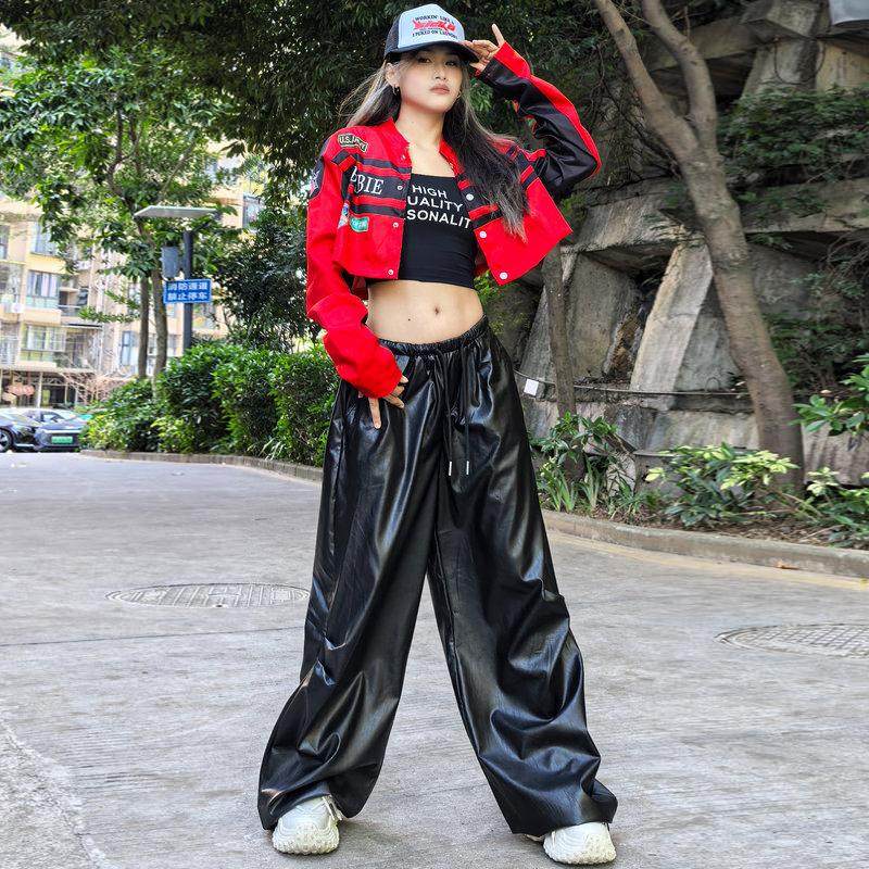 美式宽松阔腿工装裤子女pu皮裤黑色辣妹休闲运动爵士跳舞穿搭长裤,女装/女士精品,休闲裤,淘宝优惠券,粉丝福利购,淘宝优惠卷