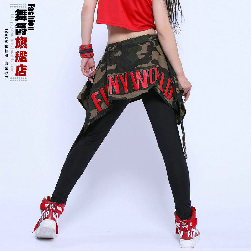 宽松迷彩假两件裤裙嘻哈女打底运动裤遮臀jazz跳舞练功裤爵士裤子