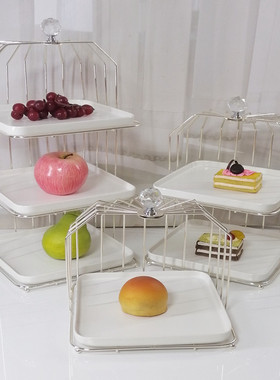 点心甜品蛋糕展示架创意北欧风格金色银色架一三两层配白色陶瓷盘
