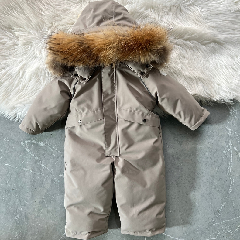 儿童加厚连体滑雪服男童女童加棉加厚大毛领儿童衣服连身衣