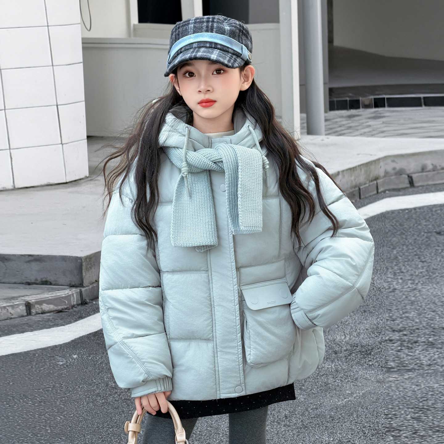 儿童棉服中大童2026冬新款女童带