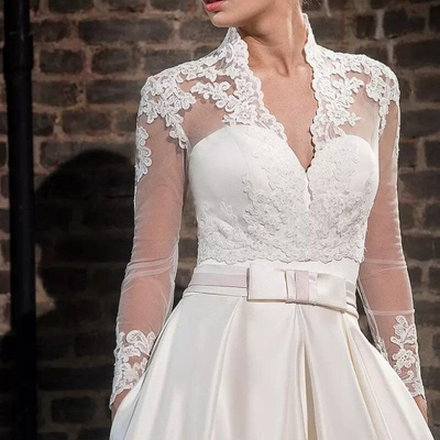 复古高领长袖小披肩蕾丝V领