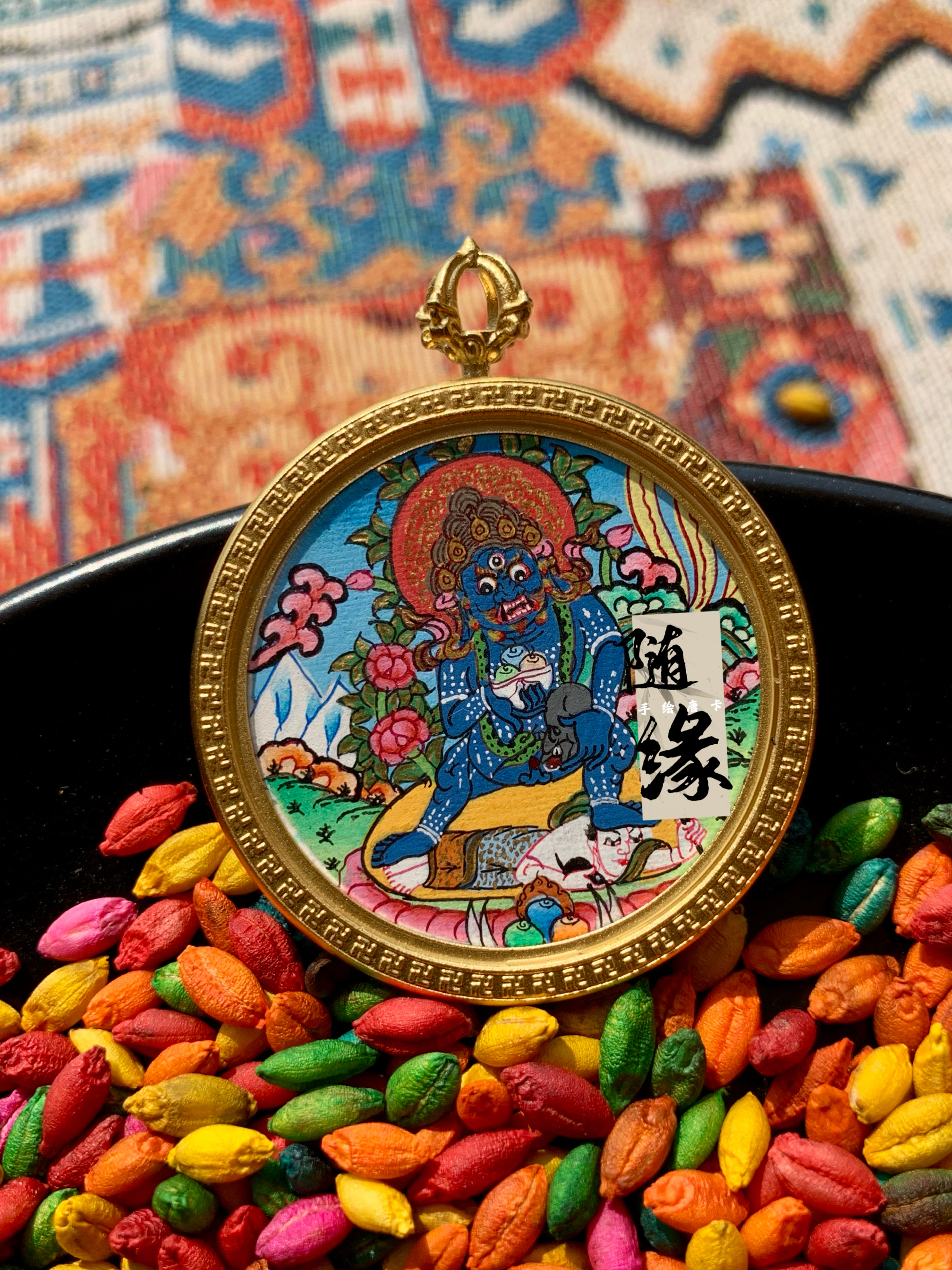 【随缘唐卡】纯手绘黑财神小唐卡