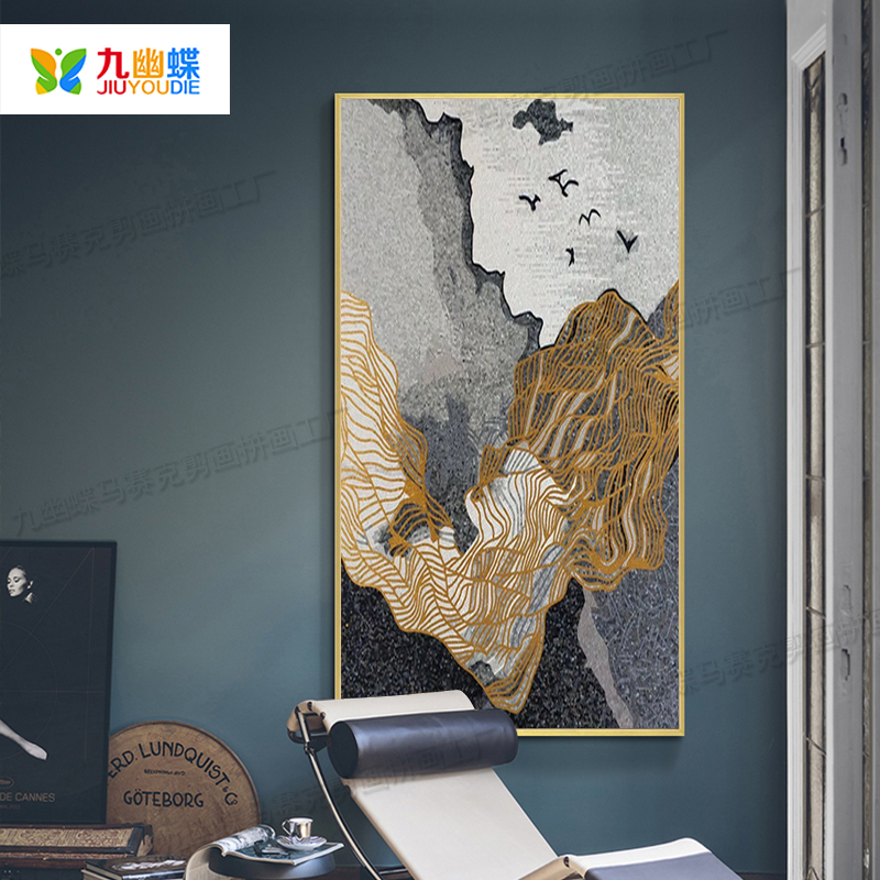 马赛克剪画拼图拼花入户过道玄关背景墙 客厅餐厅禅意山水装饰画图片