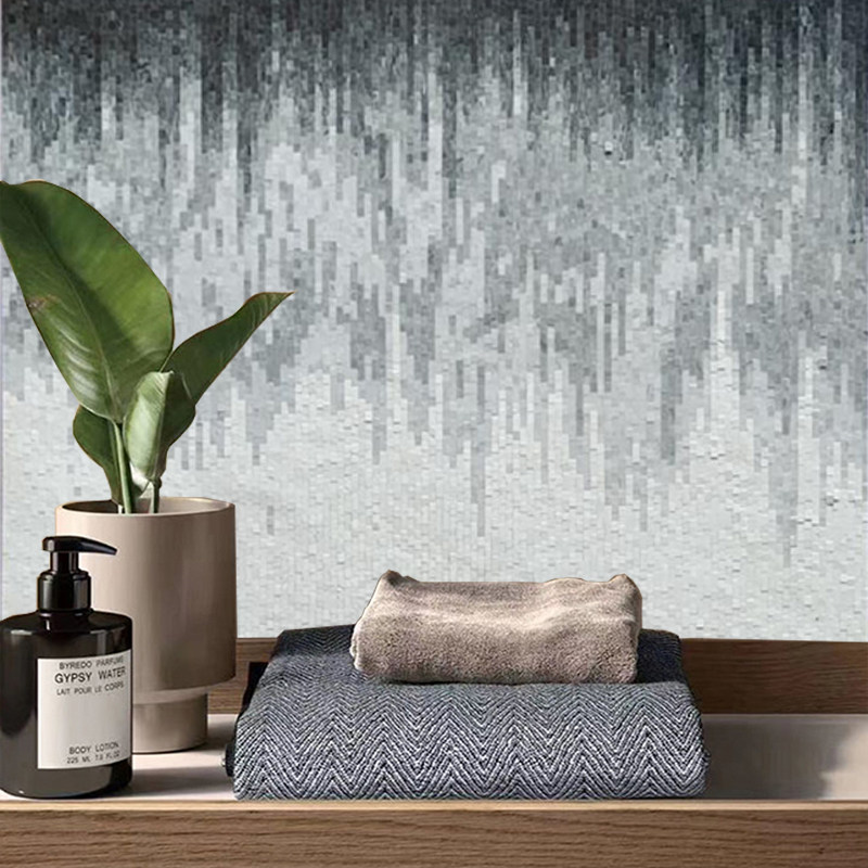 现代简约长条渐变马赛克瓷砖背景墙玄关剪画别墅酒店浴室拼图拼花