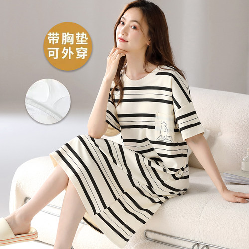100％纯棉带胸垫女夏睡裙可外穿