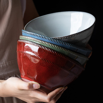 釉下彩拉面碗家用汤碗斗笠碗好看商用陶瓷碗日式面碗餐具菜碗微瑕