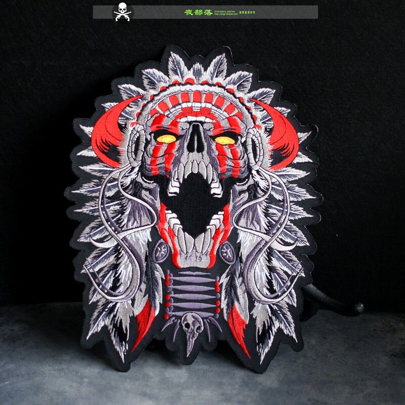 DIY刺绣贴哈雷机车印第安skull