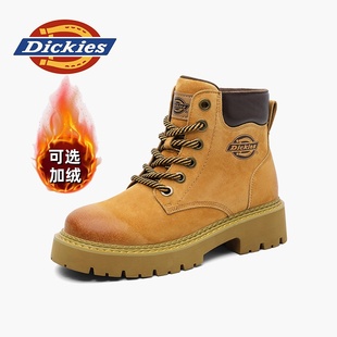 粉色休闲靴子厚底加绒马丁靴百搭大黄靴 冬季 Dickies女鞋 2025新款
