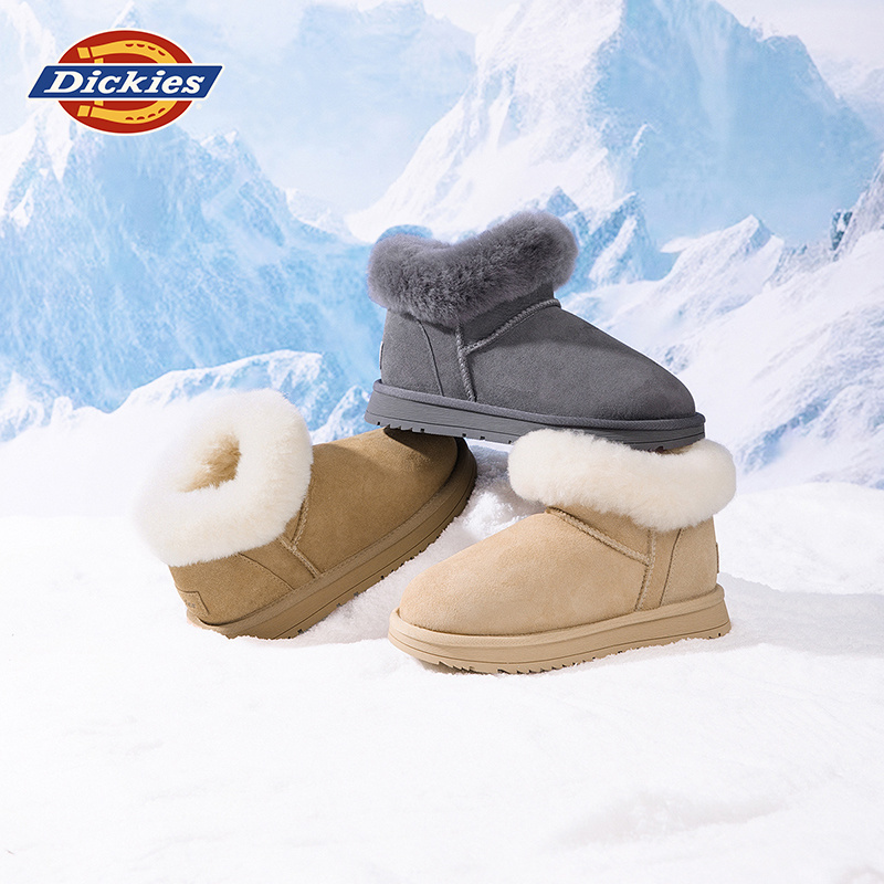 Dickies羊皮毛一体雪地靴女短靴