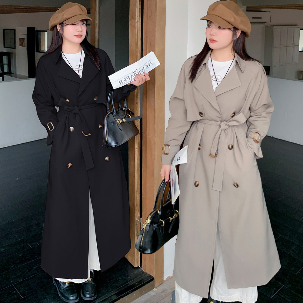 小波家2025秋季胖mm宽松风衣垂感百搭显瘦网红系带大衣