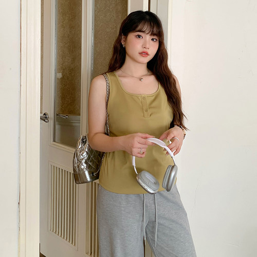 【清仓】小波家2026夏季胖mm纯色内搭打底纽扣吊带背心上衣