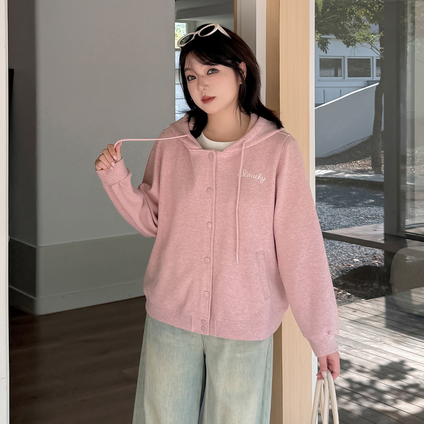 10.20日新品小波家2025秋季胖m韩系减龄显瘦字母刺绣连帽卫衣外套