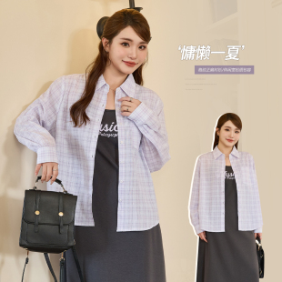 气质翻领格纹衬衫 小波家胖mm韩版 韩系减龄宽松显瘦衬衣 清仓